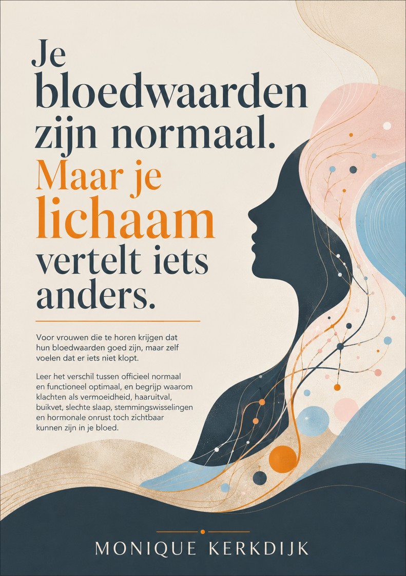E-book cover: Je bloedwaarden zijn normaal. Maar je lichaam vertelt iets anders.